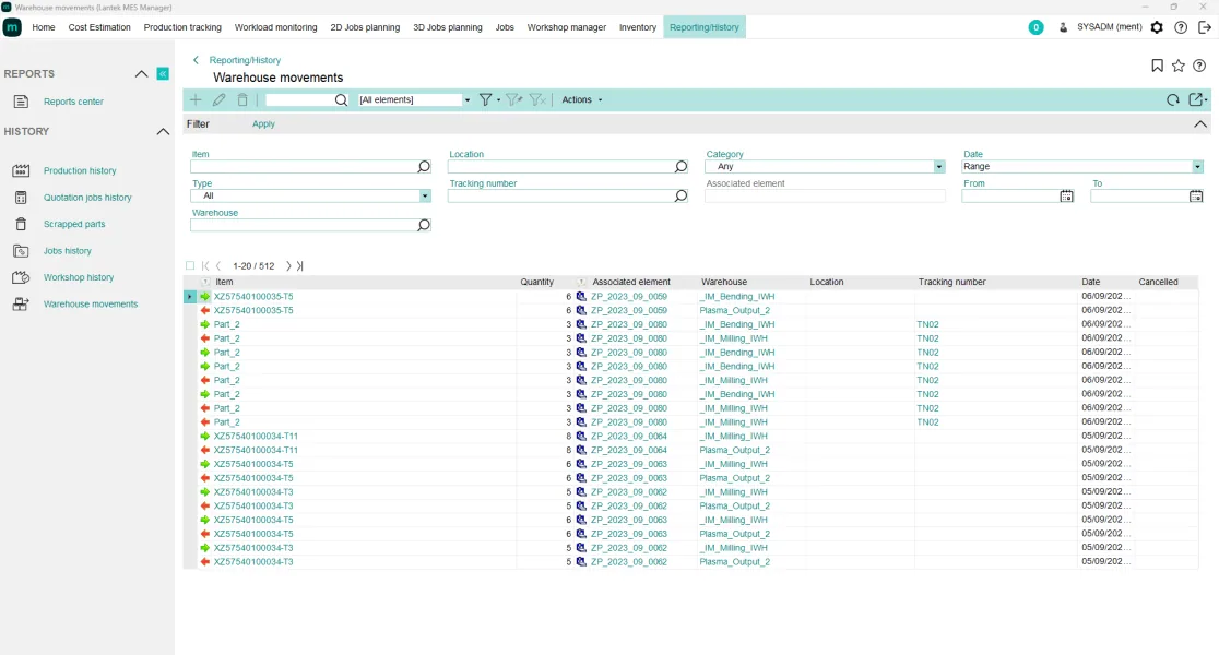 Lantek MES Inventory