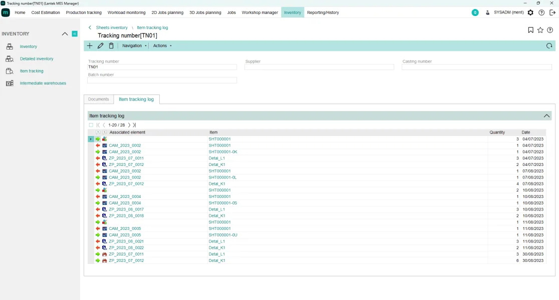 Lantek MES Inventory