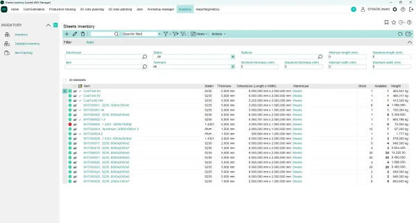 Lantek MES Inventory